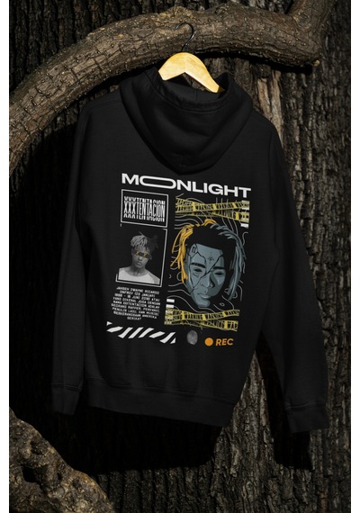 Nevermind Unisex Moonlight Baskılı Oversize Baskılı Kapşonlu Sweatshirt 3 I Siyah
