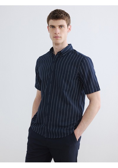 Lcwaıkıkı Classic Lacivert Regular Fit Çizgili Erkek Gömlek