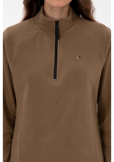 U.S. Polo Assn. Kadın Haki Fermuarlı Dik Yaka Polar Sweatshirt 50316714-VR027