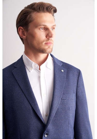 İmza Lacivert Mono Yaka Kendinden Desenli Esnek 6 Drop Comfort Fit Classic Ceket 1002255154 Lacivert