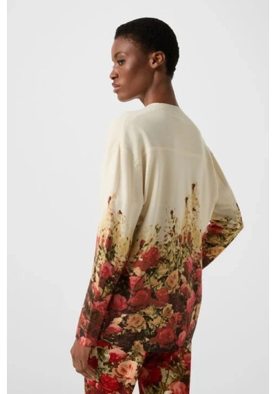 Bogner Heidi Yün Karışımlı Floral Tasarım Lüks Kadın Hırka Bej-kırmızı