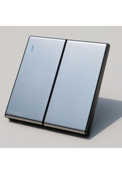 MERALLI INOX 2'li vavien anahtar, hakiki fırçalanmış paslanmaz çelik, çerçevesiz 86×86 Modüler  kasa dahil