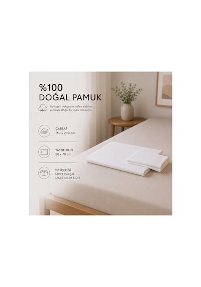 %100 Doğal Pamuk Tek Kişilik Çarşaf Seti Koyu Tarçın