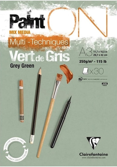 Clairefontaine Paint On Mixed Media Grey Green 250G 30 Yaprak A3