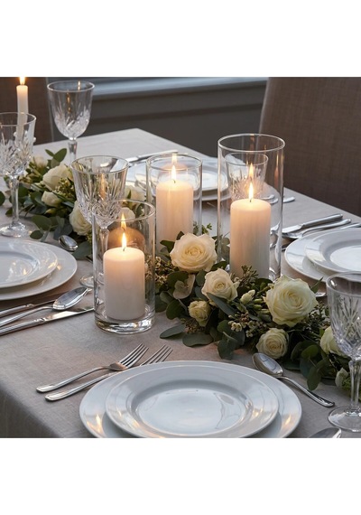 Kristal Berraklığında Saf Zarafet: 3 Lü El İşçiliği Silindir Set 15-20-25 Cm Beyaz