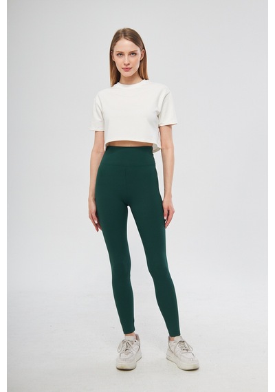 Thıff Gymwear Haki Yüksek Bel Fitilli Toparlayıcı Interlok Örme Spor Dar Paça Kadın Tayt Zümrüt Yeşil