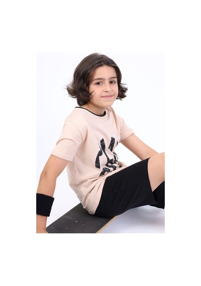 Toontoy Kids Toontoy Erkek Çocuk Play Side Baskılı Şortlu Takım Bej
