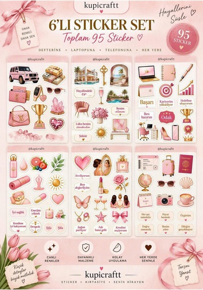 6 Sayfa Manifest Günlüğü Sticker Set 777 Manifest Panosu Ajanda Scrapbook Journal 0