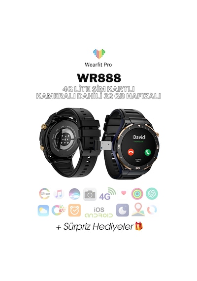Wearfitpro Wr888 4g Lite Sim Kartlı Kameralı 32gb Aı Destekli Nfc Gps 1.54 İnç Yuvarlak Model Akıllı Saat