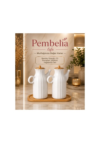 2'li Bambu Standlı 1000 Ml Beyaz Papatya Yağlık&sirkelik 3'lu Yağdanlık Set Beyaz Beyaz