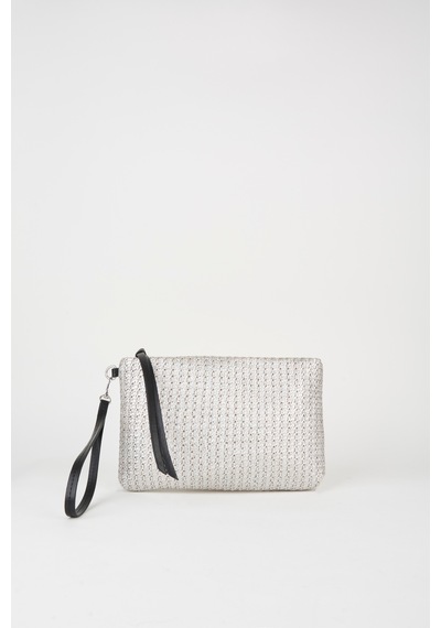 Vivaq Kadın Bellis Örgü Hasır Gümüş Astarlı Suni Deri Bilek Askılı Portföy El Ve Clutch Çanta