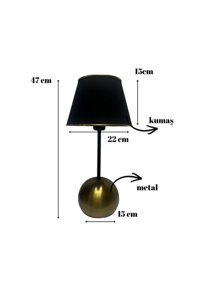 Dora Eskitme Gold Metal Ayaklı Abajur Siyah Başlıklı Vintage Gece Lambası Siyah - Altın