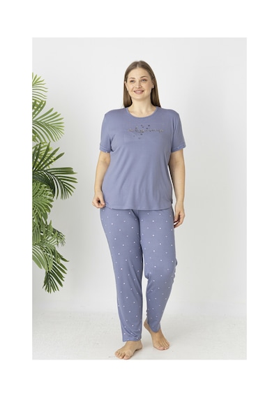 Estiva Kadın Puantiye Alt Desenli Kısa Kollu Soft Battal Pijama Takımı LİLA