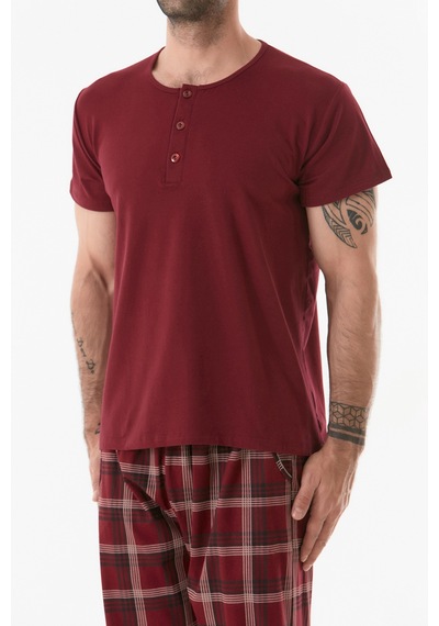 Fullamoda Ekose Desenli Düğmeli Pijama Takımı 24mıcg631212245-bordo 24MICG631212245-Bordo