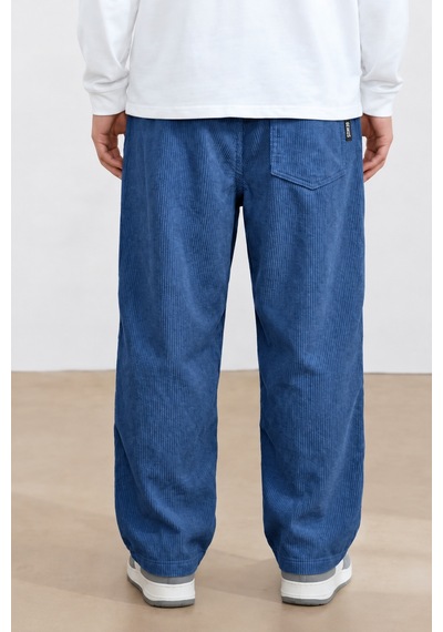 Genius Store Genıus Erkek Pantolon Fitilli Kadife Bol Paça Oversize Pantolon İndigo
