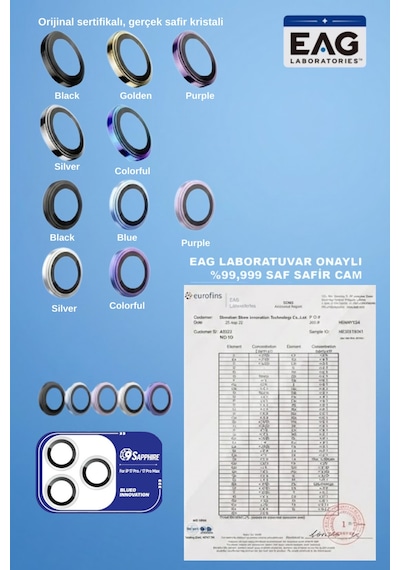 % 99.99 Gerçek Safir Titanyum Kasa Apple Uyumlu iPhone 17 Pro / 17 Pro Max Kamera Lens Koruyucu, Ar - Mavi