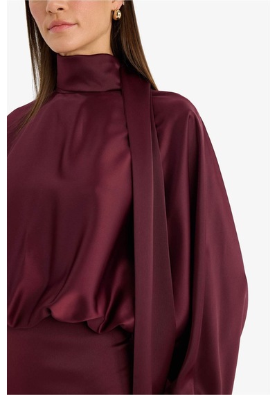 Defacto Yarasa Kol Saten Mini Elbise G9529ax26spbr210 Bordo-br210