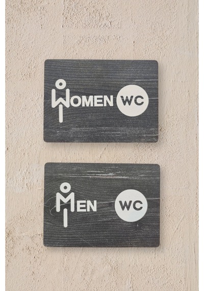 Women-men Wc Yönlendirme Levhası- İkili Set - Rebap Ahşap