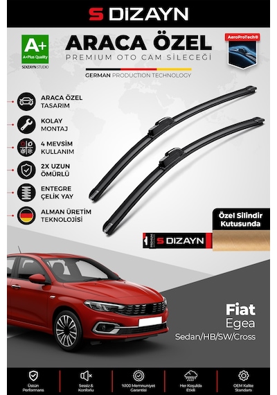 S-dizayn Fiat Egea Ön Cam Silecek Seti 2015 Üzeri Premium Araca Özel 65-40 Cm A+ Kalite