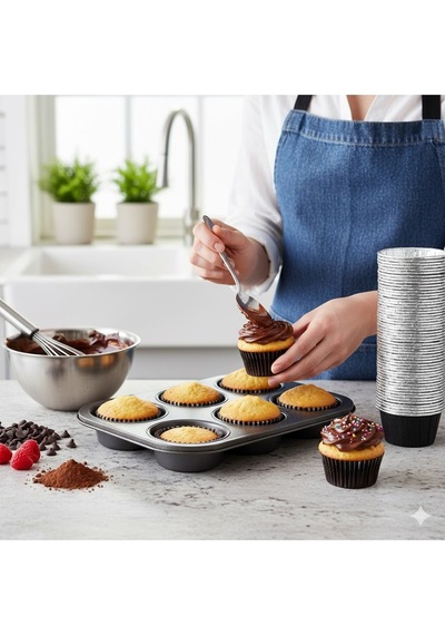 Silver Siyah Muffin Kek Kapsülü 50li Airfryer Uyumlu - V Kağıt Siyah Diğer
