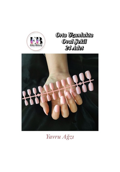 24 Adet Renkli Oval Orta Uzun Takma Tırnak 1124 Yavru Ağzı