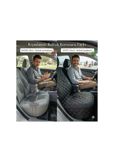 Sıvı Geçirmez Araç Ön Arka Koltuk Örtüsü - Plaj & Köpek Koltuk Kılıfı 3 Lü Set - Siyah
