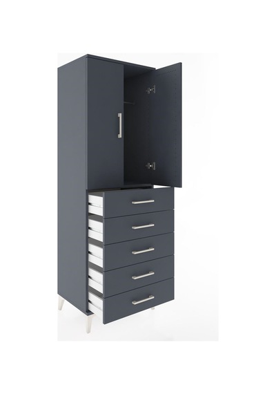Hyperion Dolap Tek Raflı 5 Çekmeceli Tek Askılı 60x44x182 Ant... Antrasit