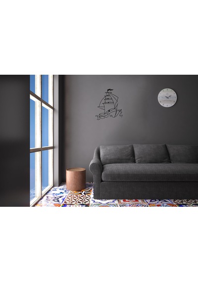 Yelkenli Tekne Folyo Sticker 80cm Uzunluk Siyah