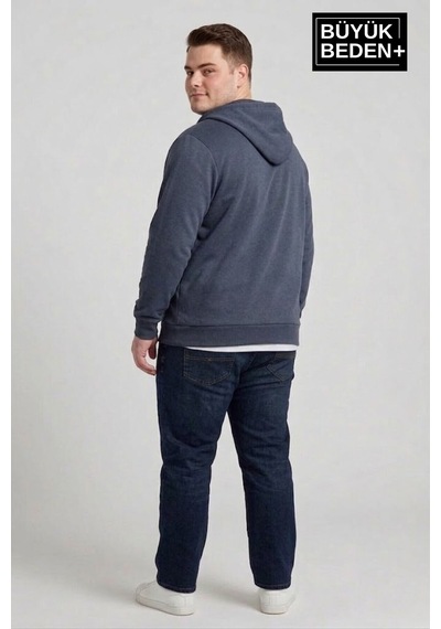 Süperlife Erkek Büyük Beden Fermuarlı Kapüşonlu İnce Sweatshirt Hırka - Rahat Kalıp Spr26bhr960 Indigo