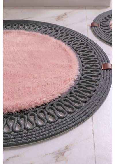 Banyo Paspası Takımı 60x100+40x60 Cm İç Trikot Pembe & Antrasit Gri