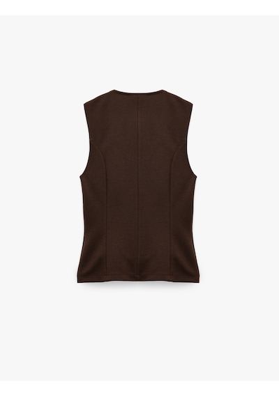 Koton Slim Fit Kolsuz Bisiklet Yaka Düğme Detaylı Yelek Kahverengi 6wal90042ık Kahve