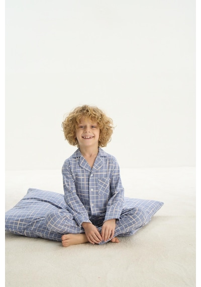 Sevim Erkek Çocuk Uzun Kol Önden Düğmeli Mavi Pijama Takım C8t4n7o8 001