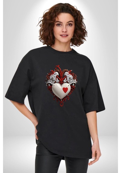 Robot Kalp Atardamar Pamuklu Bisiklet Yaka Unisex Oversize Boyfriend Dijital Baskılı Siyah T-shirt Siyah Robot Kalp Atardamar Pamuklu Bisiklet Yaka Unisex Oversize Boyfriend Dijital Baskılı Siyah T-shirt Siyah