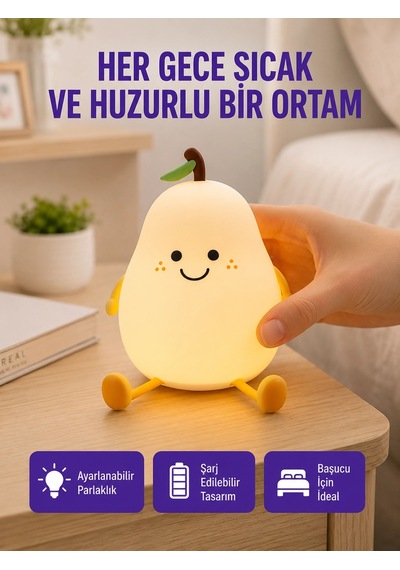 Usb Şarjlı Armut Gece Lambası Dokunmatik Renk Değişimli Çok Renkli 51368685