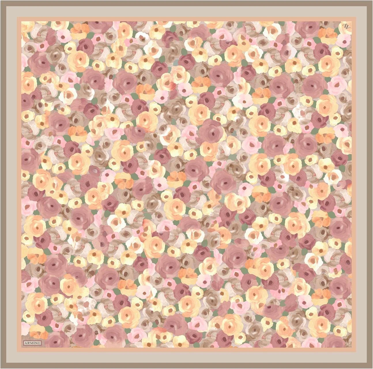 Armine Çiçek Desenli Saf İpek Twill Eşarp 9300d 01 Pembe