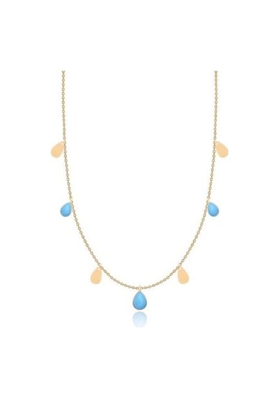 Diamond Line-Gülaylar - Sarı Altın 14 Ayar Firuze Taş Kolye N11.25127