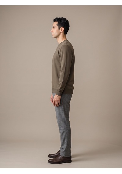 Maccali Erkek Haki İki İplik Bisiklet Yaka Sweatshirt