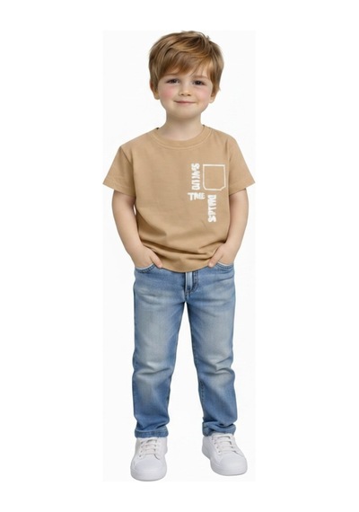 Yale Kids 3-8 Yaş Erkek Çocuk %95 Pamuklu Tişört Bej
