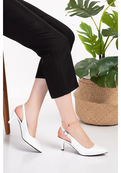 Gondol Kadın Hakiki Deri Orta Boy Topuk Stiletto Vdt.230 Beyaz