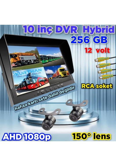 10 İnç Dvr Ekran + 2 Adet Ahd 1080p Kelebek Kamera Seti 12 Volt