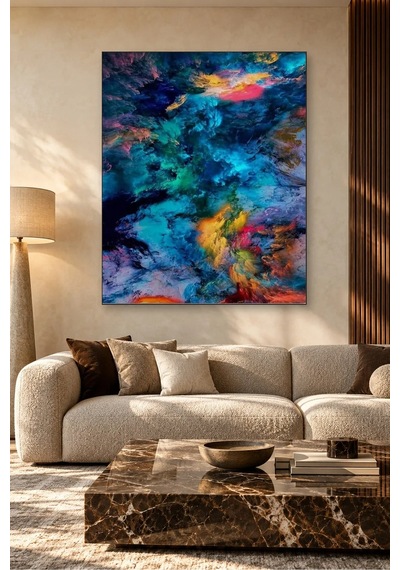 Fida Turkuaz Pembe Bulutsu Soyut Desen Canvas Tablo Çok Renkli