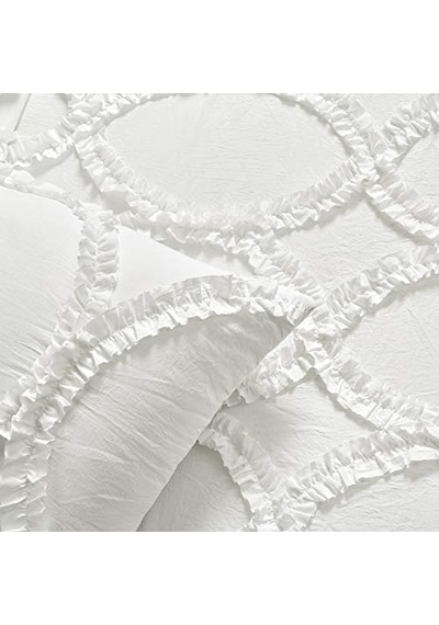 Lush Décor Riviera Fırfırlı Etek Yatak Örtüsü Beyaz Salaş Şık Çiftlik Evi Tarzı Hafif 3 Parça Set Polyester Genel