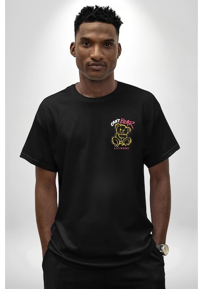 Daha Fazla Dasol Yanamıyorum Teddy Siyah Oversize Unisex Ön Sol Yan Minimal Baskılı Tişört Koyu Siyah