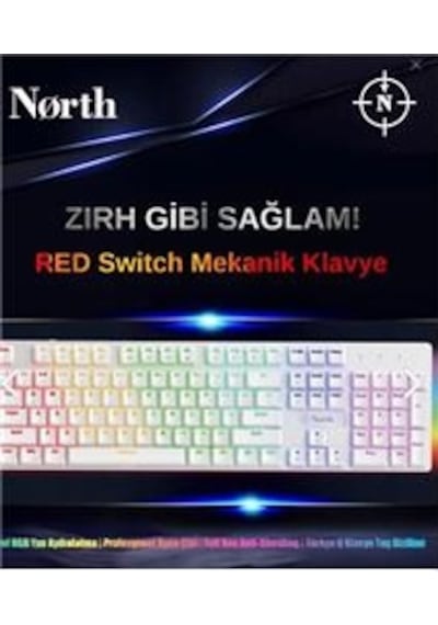 North Shield White Red Switch Türkçe Q Rgb Beyaz Mekanik Gaming Klavye Diğer