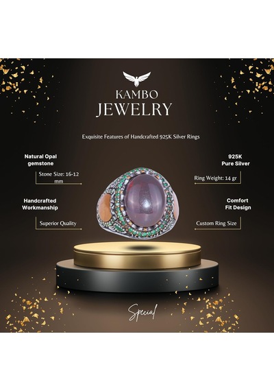 925 Ayar Gümüş Yüzük İle Gerçek Oval Opal Taşı - Özgün İfadelere Sahip Takı Parçası Gümüş