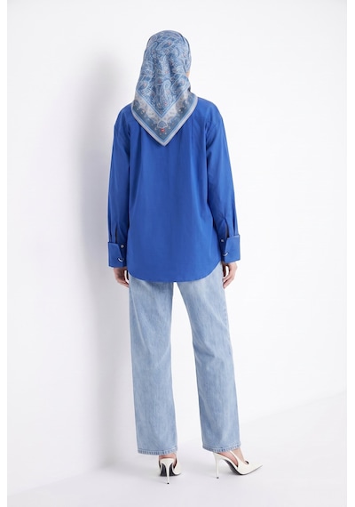 Armine Trend Klasik Yaka Gizli Patlı Oversize Gömlek İndigo 26yt304