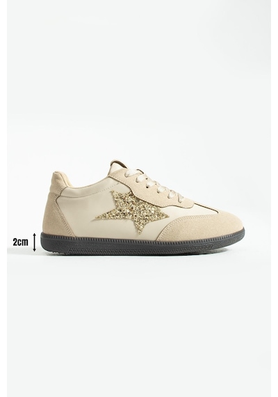 Tivana Kadın Sneaker Bağcıklı Yarım Yıldız Detaylı Spor Ayakkabı Nuvon - Bej Bej