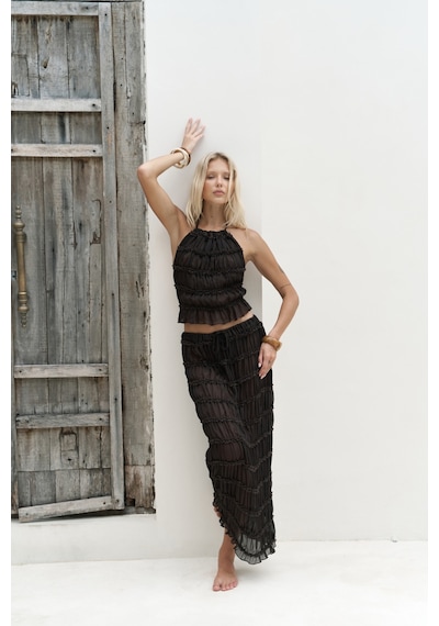 Mai Collection Mai Studios Co. Sofi Transparan Kahve Crop Etek Takım Kahve
