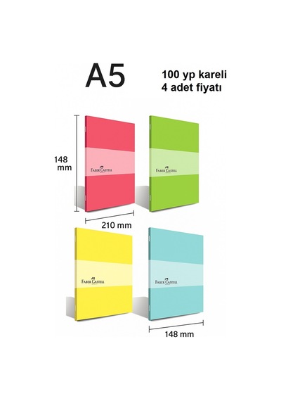 Faber - Castell Pp Kapak Pastel Dikişli Defter 100 Yaprak Kareli A5