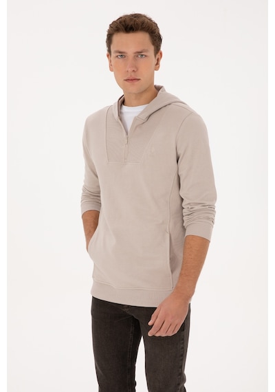 U.S. Polo Assn. Erkek Regular Fit Yarım Fermuarlı Kapüşonlu Taş Sweatshirt 50316391-VR049 U.S. Polo Assn. Erkek Regular Fit Yarım Fermuarlı Kapüşonlu Taş Sweatshirt 50316391-VR049
